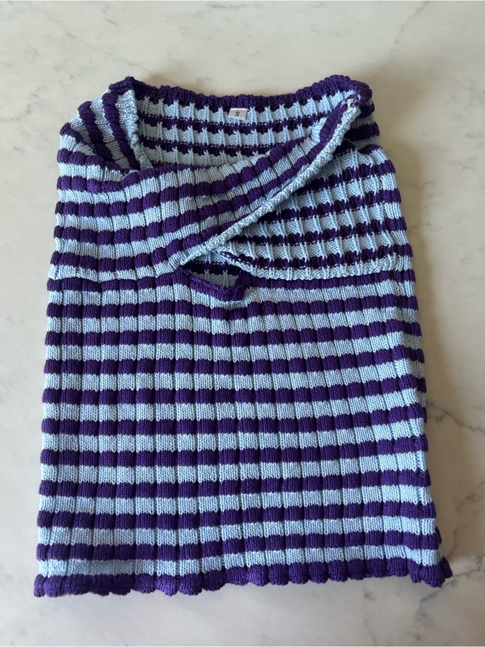 Striped Purple and Light Blue Ribbed Knit Sweater crop top